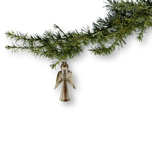 Crate&Barrel, 90s Vintage Silver Angel With Bell Ornament, Item No 521-551, 4" - Picture 2 of 10